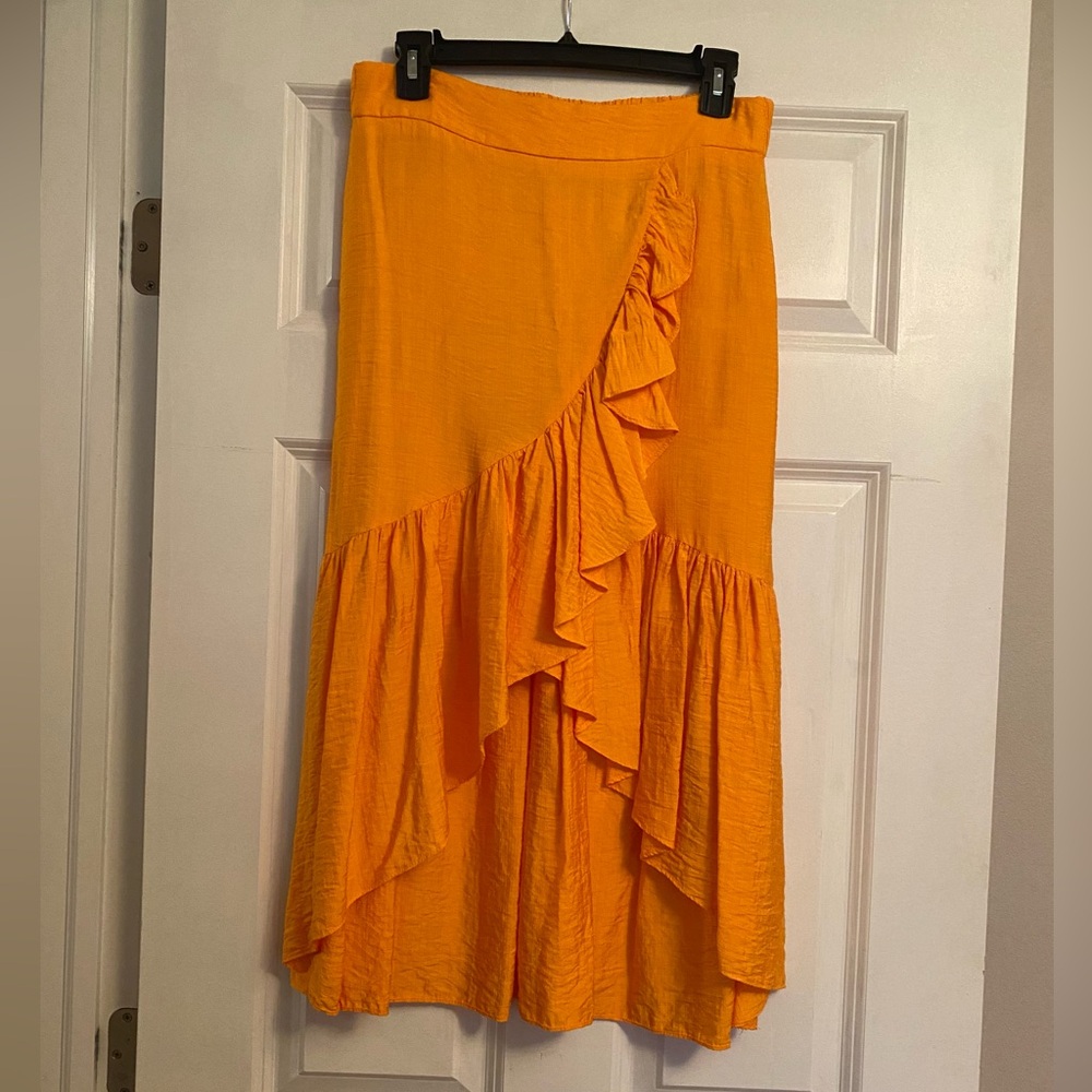NEW without tags, Sunburst Kiss Orange Midi Wrap Skirt, medium (runs small)